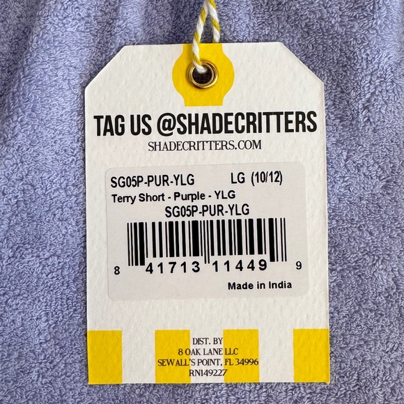 Shade Critters Palm Beach Youth Purple Terry Short Large(10/12) NWT - Picture 5 of 6